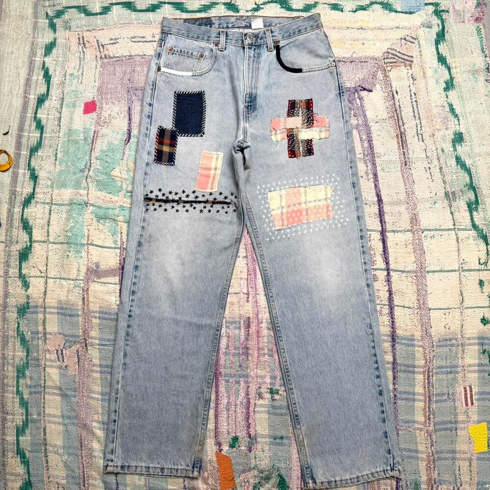Custom upcycled levis patchwork jeans Handmade sashiko 32x32